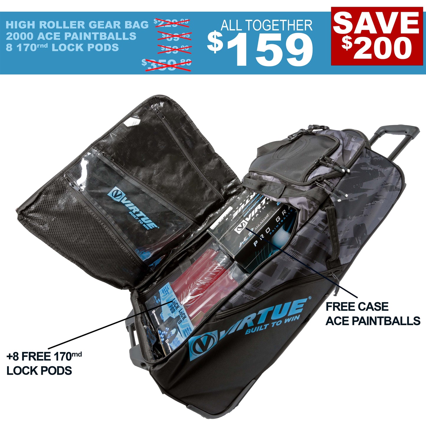 Virtue High Roller Bundle w/ Ace Paintballs & 8 170rnd Lock Pods