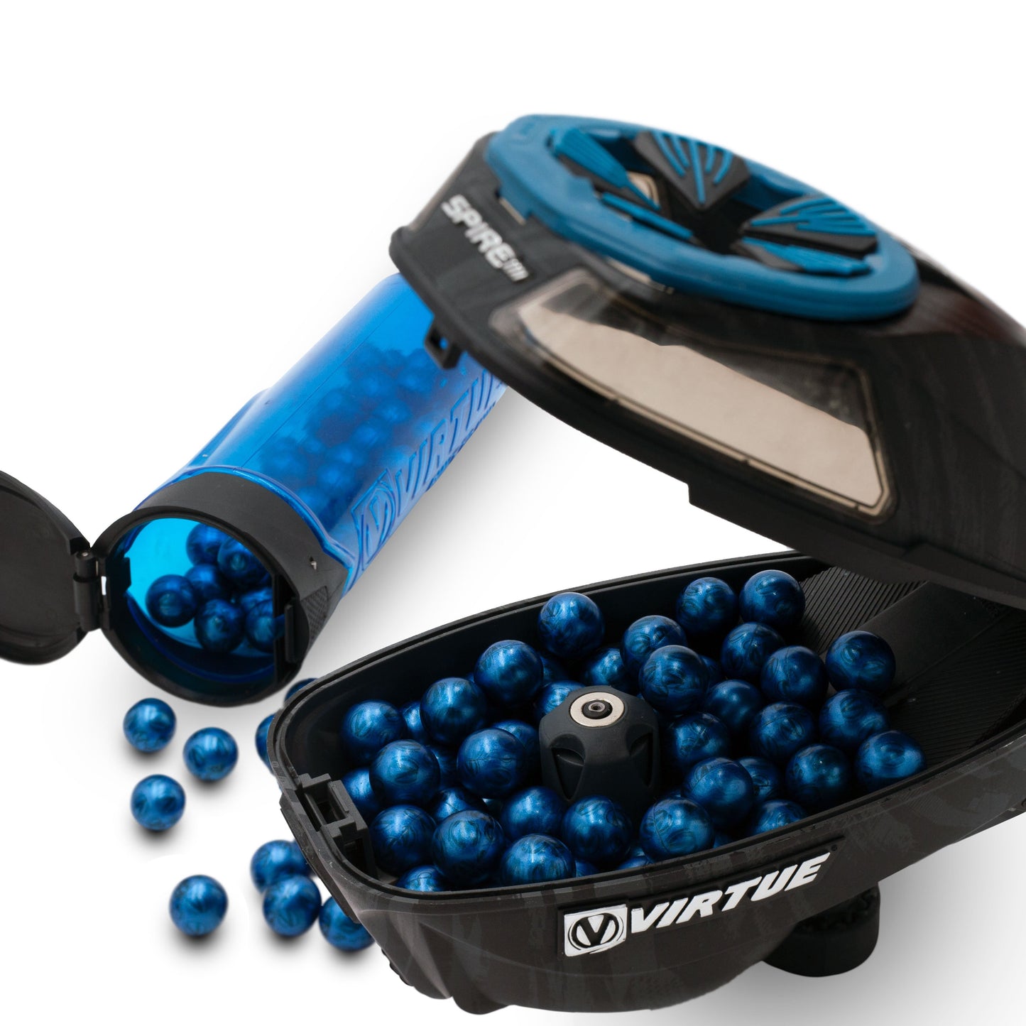 Virtue Ace Paintballs - .68 Caliber Blue V-Logo Shell/Orange Fill - 500 Rounds